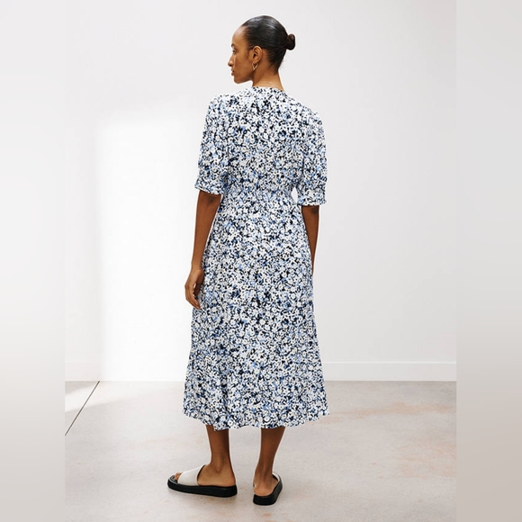 John Lewis Blue & White Floral Tea Dress UK 12 - Picture 2 of 13